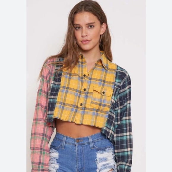 Better Be Size Small Colorful Plaid Cropped Shirt - Picture 1 of 11